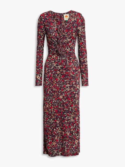 FARM RIO Cutout floral-print jersey midi dress