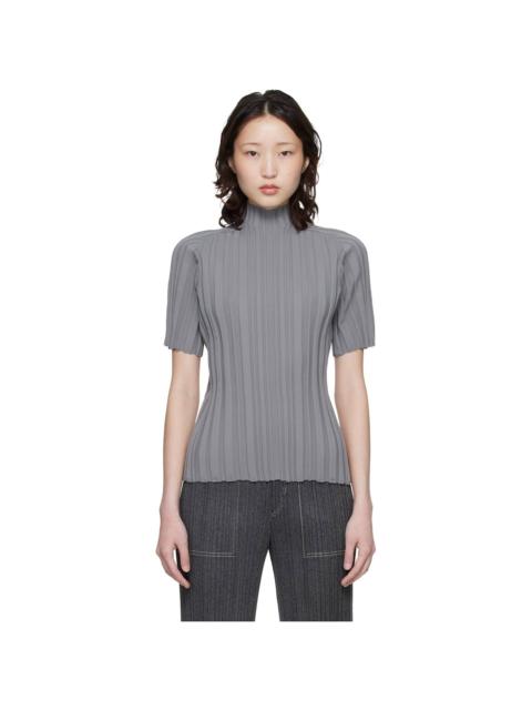 Pleats Please Issey Miyake Gray Rib Knit Top