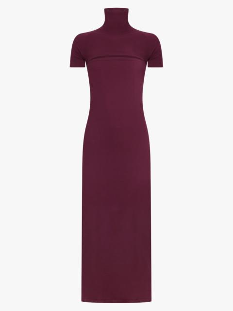 Alaïa HIGH-NECK CUT OUT S/S BODYCON MIDI DRESS | BURGUNDY