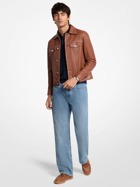 MICHAEL KORS Topstitched Leather Trucker Jacket