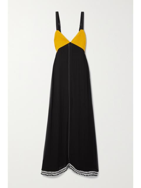 Proenza Schouler Beaded Crochet And Velvet-trimmed Silk-chiffon Maxi Dress