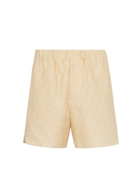 FENDI Jacquard Linen And Cotton Bermuda Shorts With All-Over Ff Motif