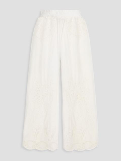 FARM RIO Cropped broderie anglaise cotton wide-leg pants