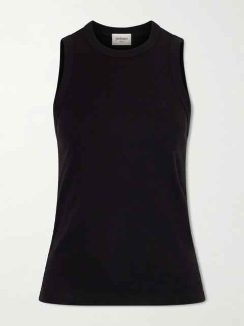 SAINT LAURENT Embroidered Ribbed Cotton Tank