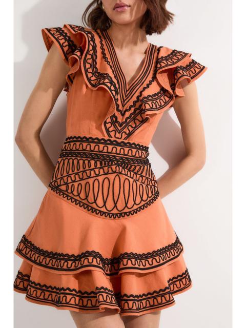 KAREN MILLEN Embroidered Cotton Linen Woven Plunge Mini Dress