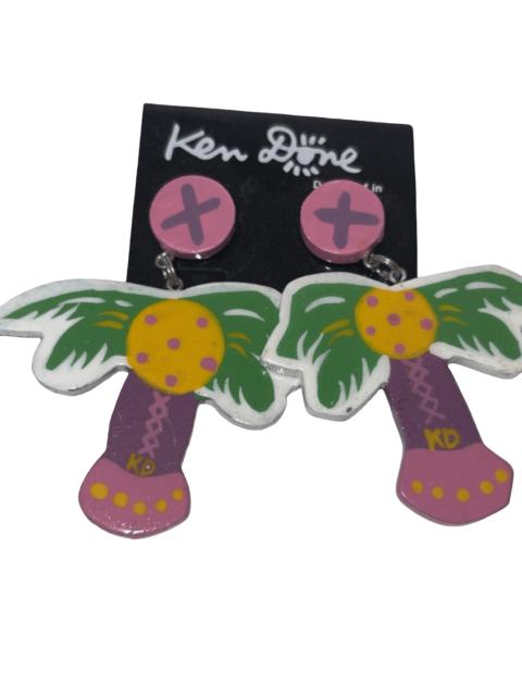 Other Designers Other - BNWT Vintage Ken Done Hand-Painted Wood Palm Tree Earrings