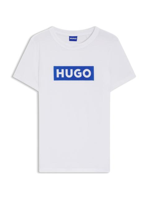 HUGO SLIM-FIT T-SHIRT IN COTTON WITH BLUE BOXED LOGO