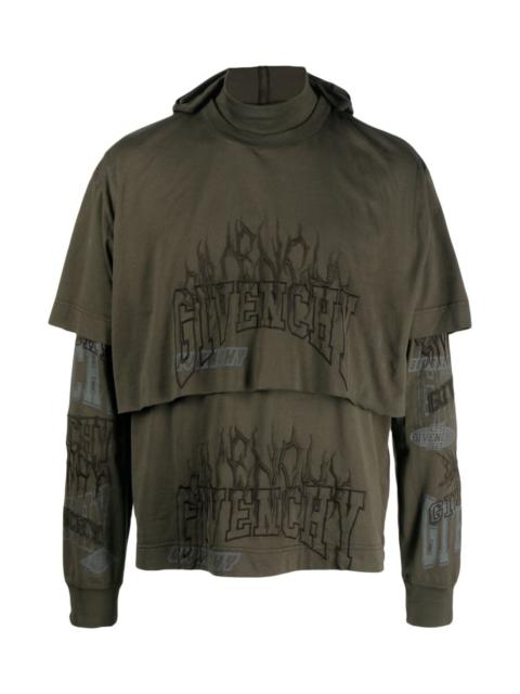 Givenchy LOGO-EMBROIDERED LAYERED COTTON HOODIE