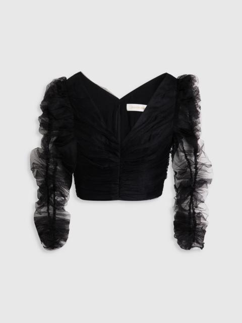 Zimmermann Cropped ruched tulle blouse