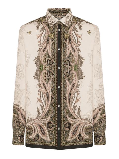 Etro Etro Men Silk Twill Shirt With Placed Pegasus Print