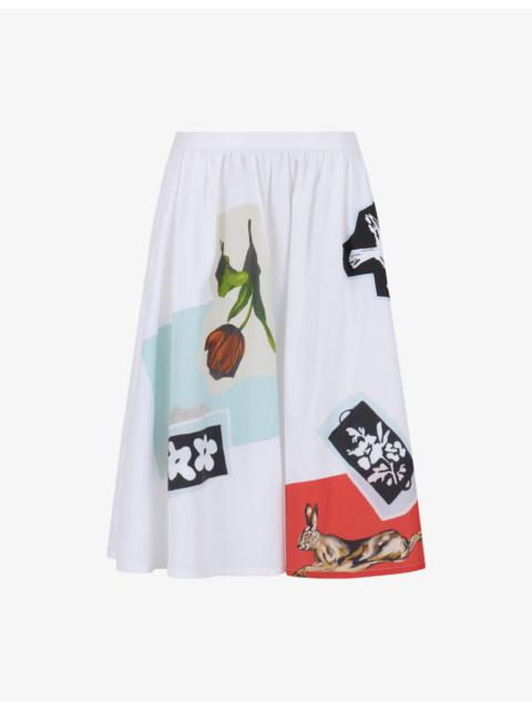 Marni Abstract-Print High-Rise Cotton-Poplin Midi Skirt