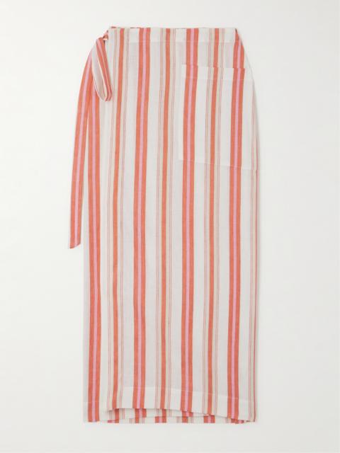 BONDI BORN® Arezzo Striped Organic Linen And Cotton-blend Midi Wrap Skirt