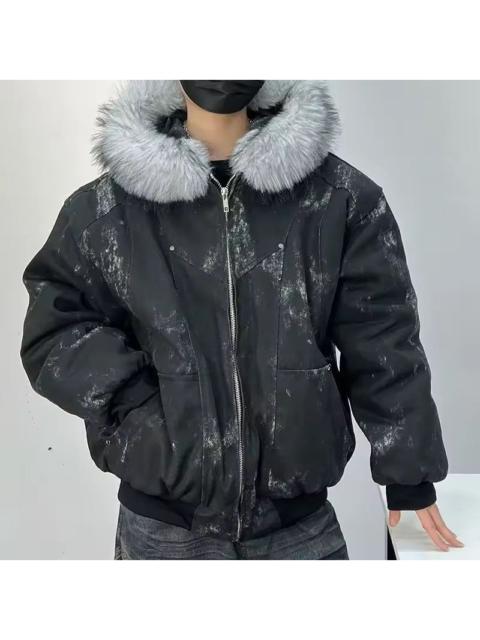 Other Designers Japanese Brand - Distressed Acid-Wash Bomber Jacket - Faux Fur Hood