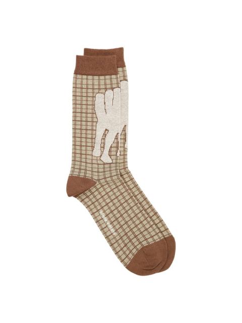 HENRIK VIBSKOV HANDFEET CHAIR SOCKS HOMME - BEIGE CHAIR BROWN CHECKS