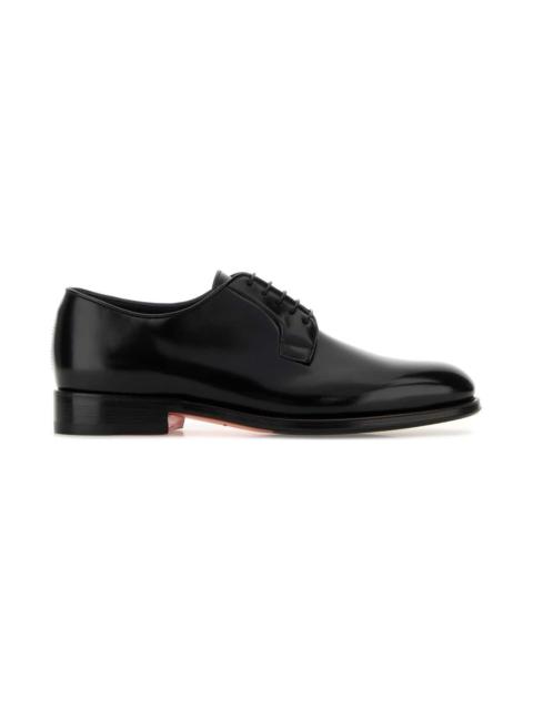 Santoni Black Leather Ensley Lace-up Shoes