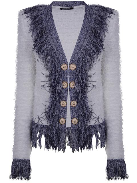 Balmain Balmain Women Collarless Glittered Fringed Tweed Jkt