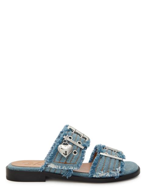 Ganni Feminine Buckle Ballerina Denim Sliders