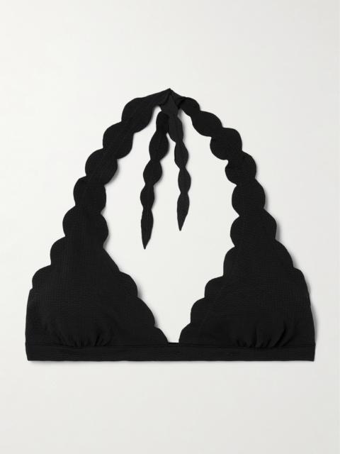 MARYSIA Spring Scalloped Recycled-crepe Halterneck Bikini Top