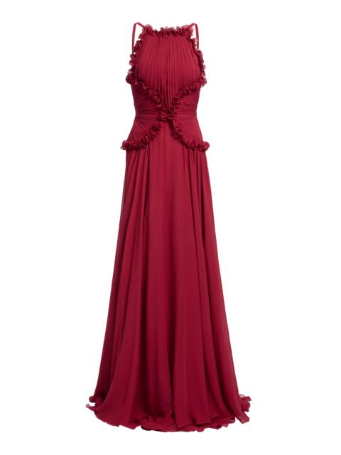 ELIE SAAB Ruffled Silk Georgette Maxi Dress red