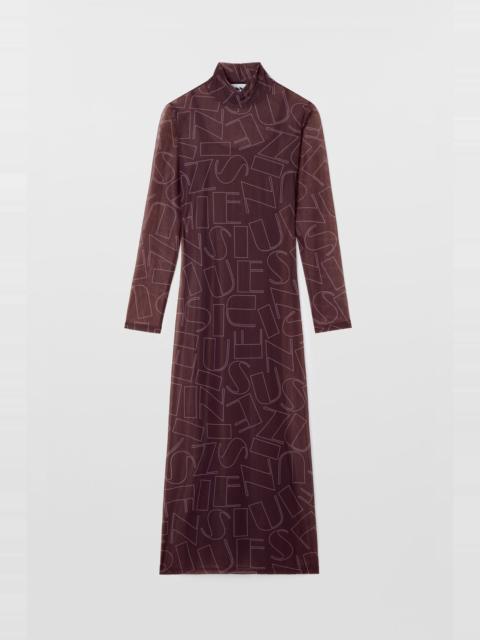 SUNNEI HIGHNECK LONGSLEEVE SHEER DRESS / chocolate plum