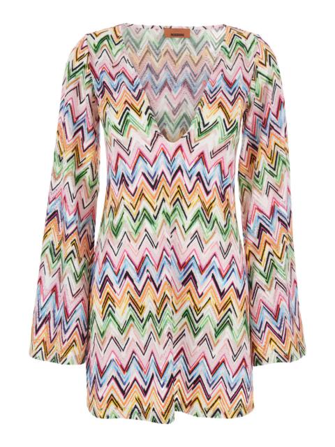 Missoni Missoni Women Multicolor V-Neck Dress With All-Over Zigzag Motif In Viscose Blend Woman