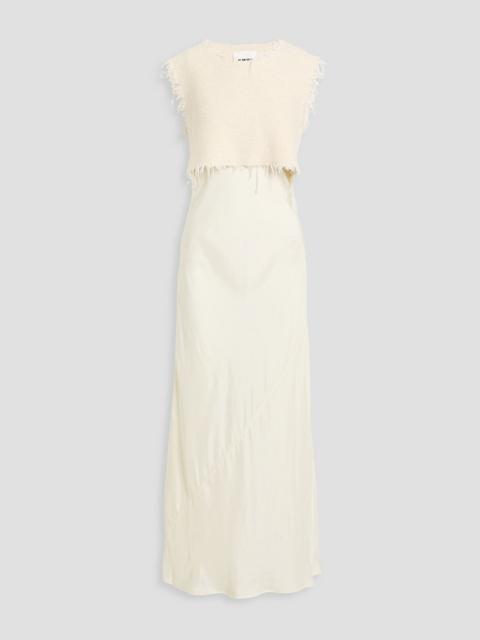Jil Sander Frayed layered tweed and satin maxi slip dress