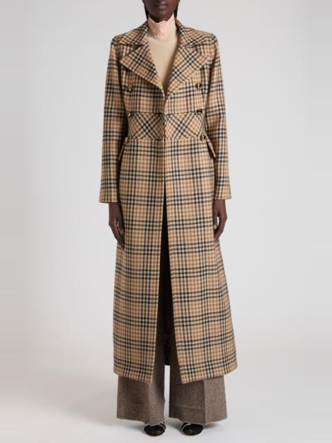 Valentino Valentino Double Breasted Houndstooth Wool Longline Coat in Sand/Black at Nordstrom