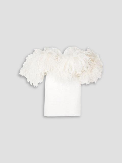 MAGDA BUTRYM Off-the-shoulder feather-trimmed silk-crepe mini dress