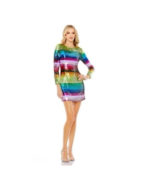 Other Designers NWT Mac Duggal 93724 Rainbow Sequin Striped Long Sleeve Dress Sz 6 $398