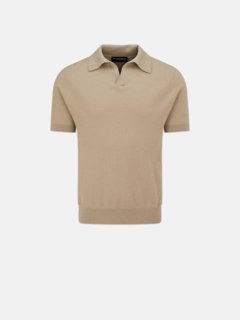 GLOVERALL Men's Short Sleeve Knitted Polo Shirt Camel
