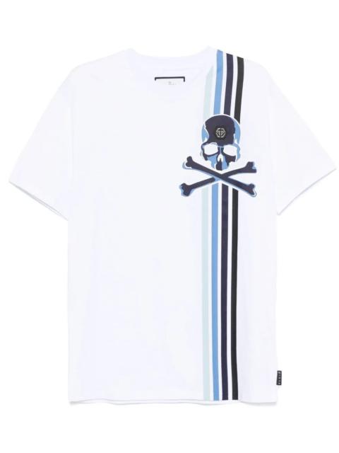 PHILIPP PLEIN `Skull&Bones` Short Sleeve Round-Neck Stripes T-Shirt