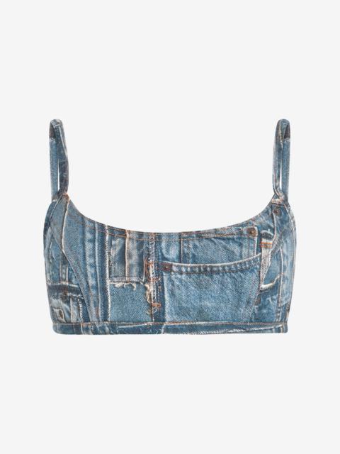 Roberto Cavalli Bralette In Denim Patchwork Capsule Collection