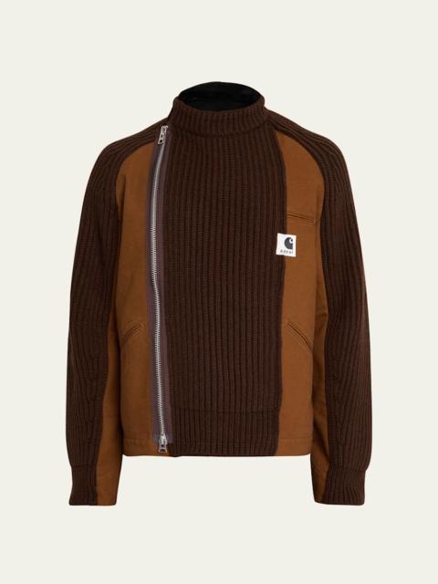 sacai Men's Washed Duck & Wool Knit Blouson Jacket