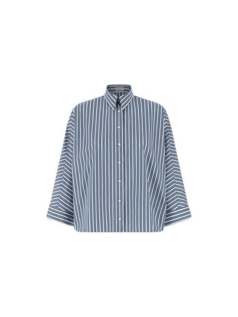 Brunello Cucinelli BRUNELLO CUCINELLI Blue Striped Cotton Shirt New & Authentic