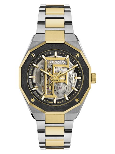 FERRAGAMO FERRAGAMO Edge Skeleton Automatic Bracelet Watch, 42mm in Two Tone at Nordstrom