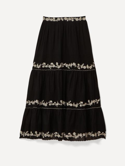 FARM RIO Black Embroidered Ruffle Maxi Skirt