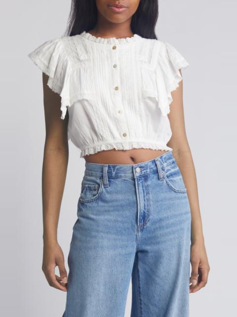 LoveShackFancy LoveShackFancy Nora Lace Ruffle Crop Top in Antique White at Nordstrom