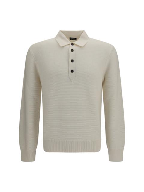 ZEGNA Zegna Long-Sleeve Cashmere Polo Shirt Black Men