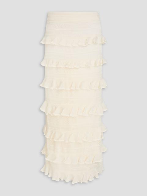 Zimmermann Ruffled pointelle-knit midi skirt