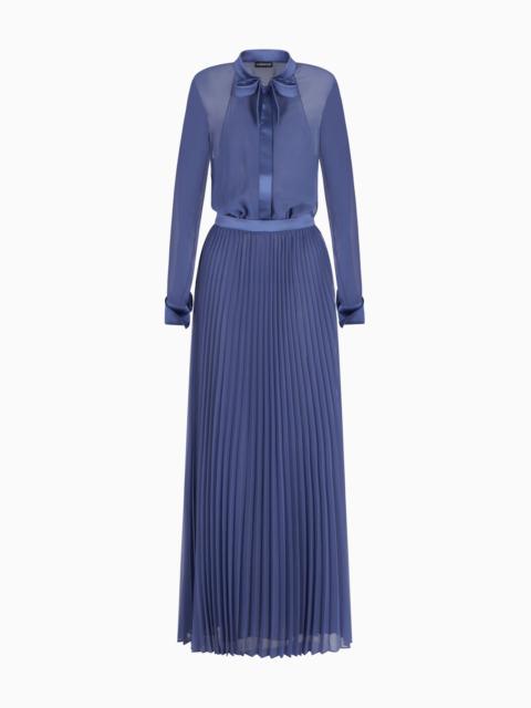 EMPORIO ARMANI TECHNICAL GEORGETTE TWO-PIECE EFFECT LONG DRESS