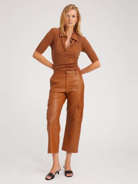 SPRWMN CHESTNUT LEATHER CROPPED CARGO TROUSERS