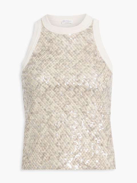 Brunello Cucinelli Sequin-embellished cotton-blend jersey tank