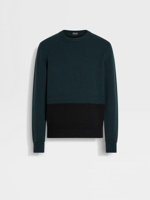 ZEGNA DARK GREEN AND BLACK OASI CASHMERE CREWNECK
