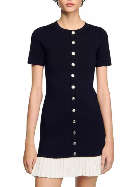 Sandro Short Knit Dress with Ruffle