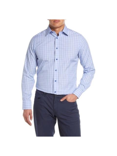 Other Designers NWT David Donahue Blue Luxury Non-Iron Trim Fit Plaid Dress Shirt Sz 17.5 36/37