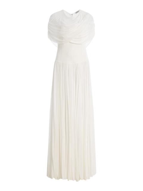 SIMKHAI Nancie Draped Jersey Cape Midi Dress ivory