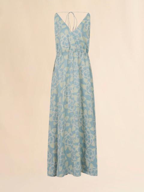 Marni BLUE RAMIE MAXI DRESS WITH BANJO PRINT