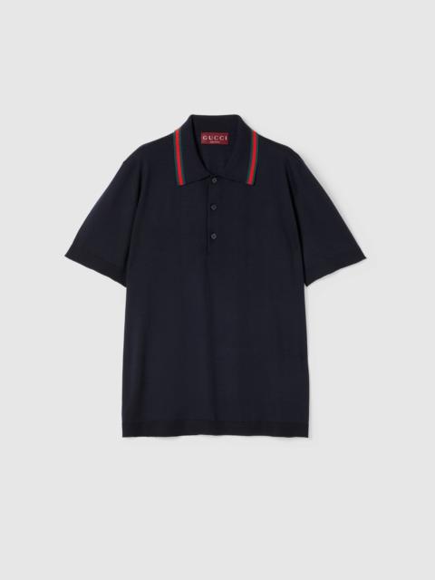 GUCCI Wool knit polo shirt with Web