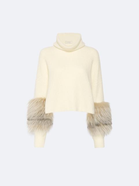 LAPOINTE Cashmere Turtleneck Sweater With Fur
