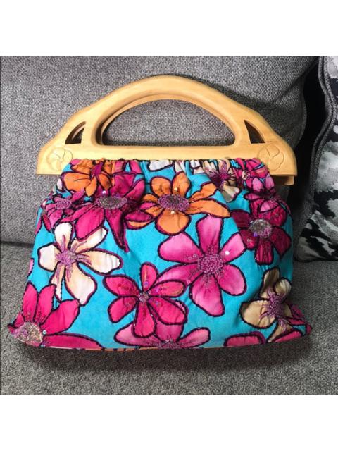 Mystique Boutique - Floral Beaded Fabric Handbag with Wooden Handles